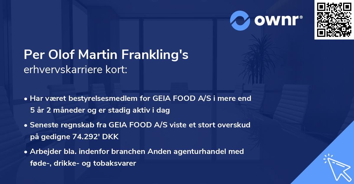 Per Olof Martin Frankling's erhvervskarriere kort