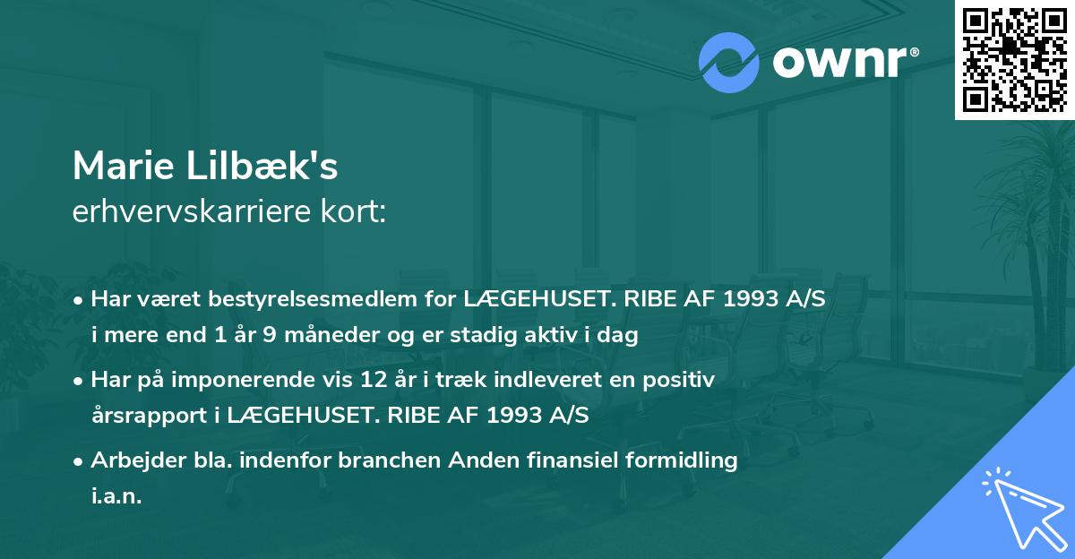 Marie Lilbæk's erhvervskarriere kort