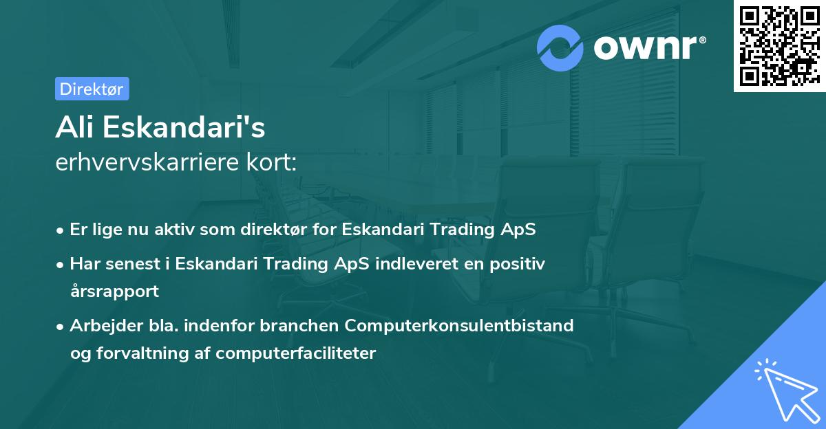 Ali Eskandari's erhvervskarriere kort