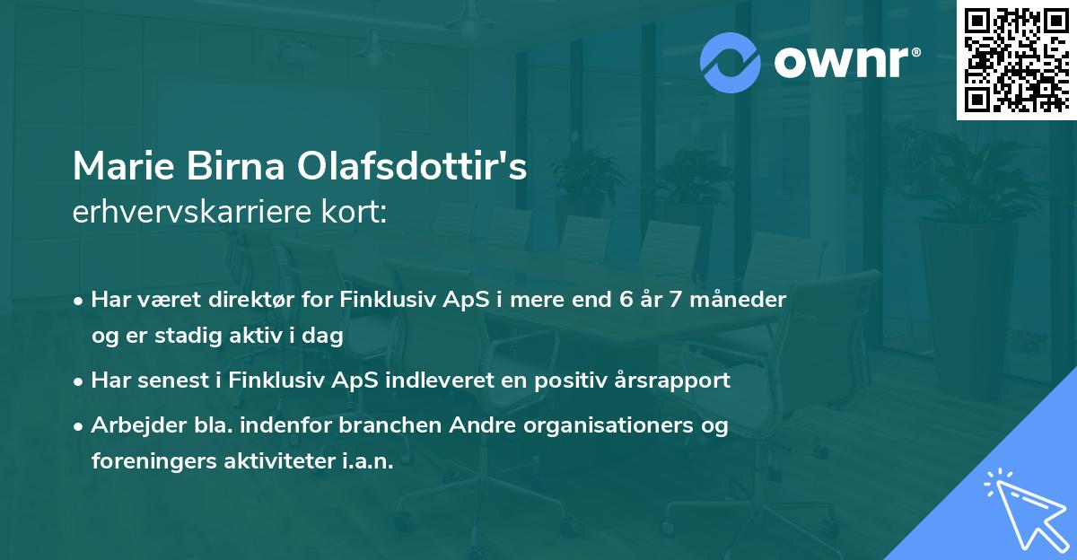 Marie Birna Olafsdottir's erhvervskarriere kort