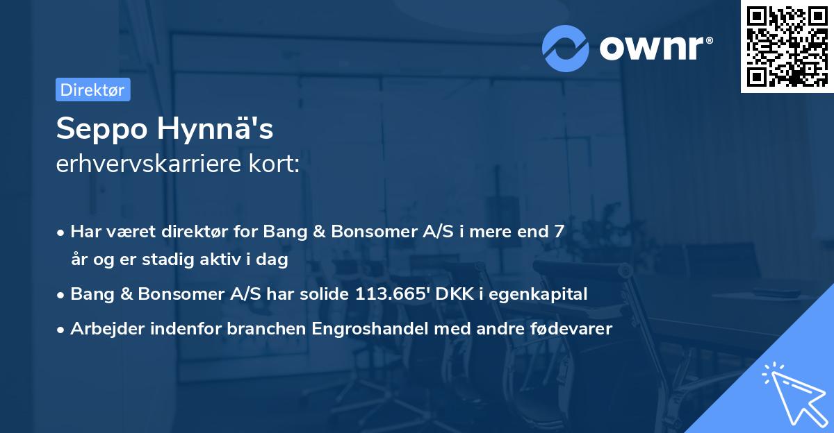 Seppo Hynnä's erhvervskarriere kort