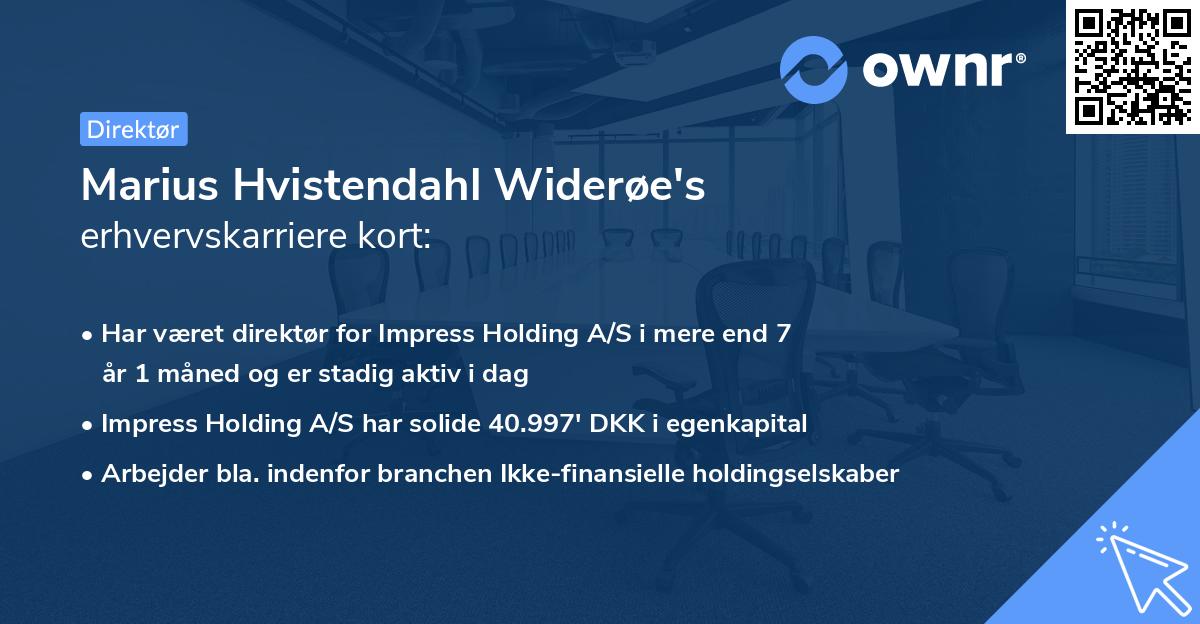 Marius Hvistendahl Widerøe's erhvervskarriere kort