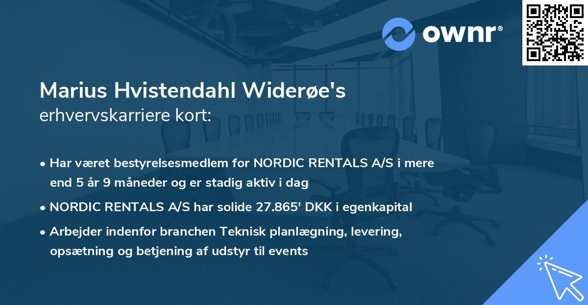 Marius Hvistendahl Widerøe's erhvervskarriere kort