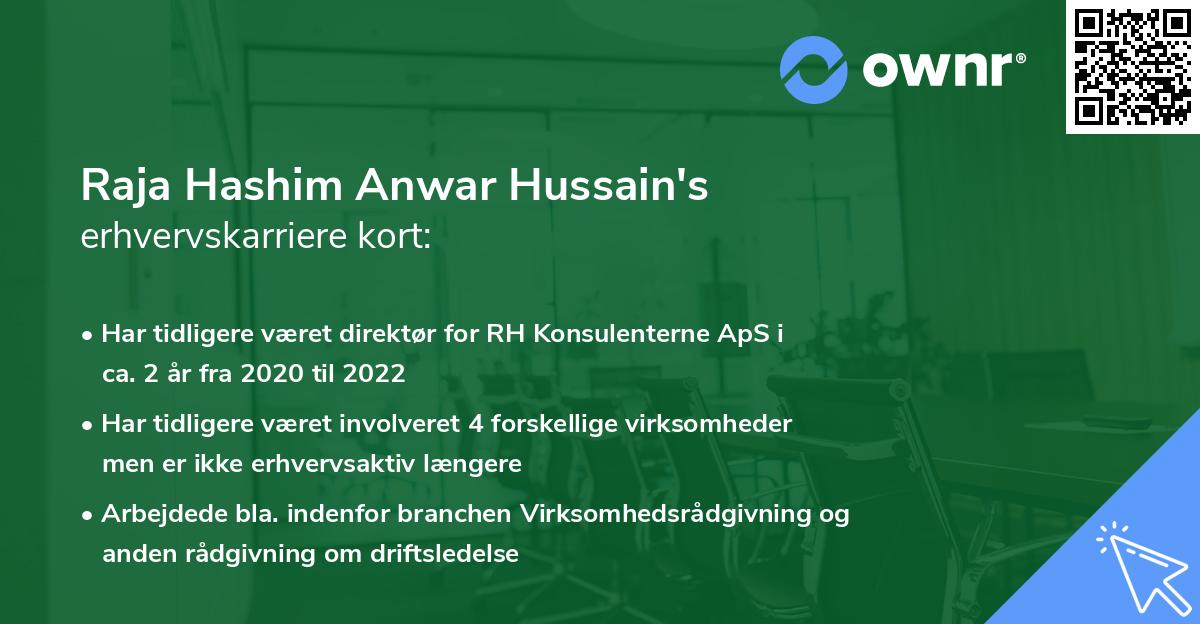 Raja Hashim Anwar Hussain's erhvervskarriere kort