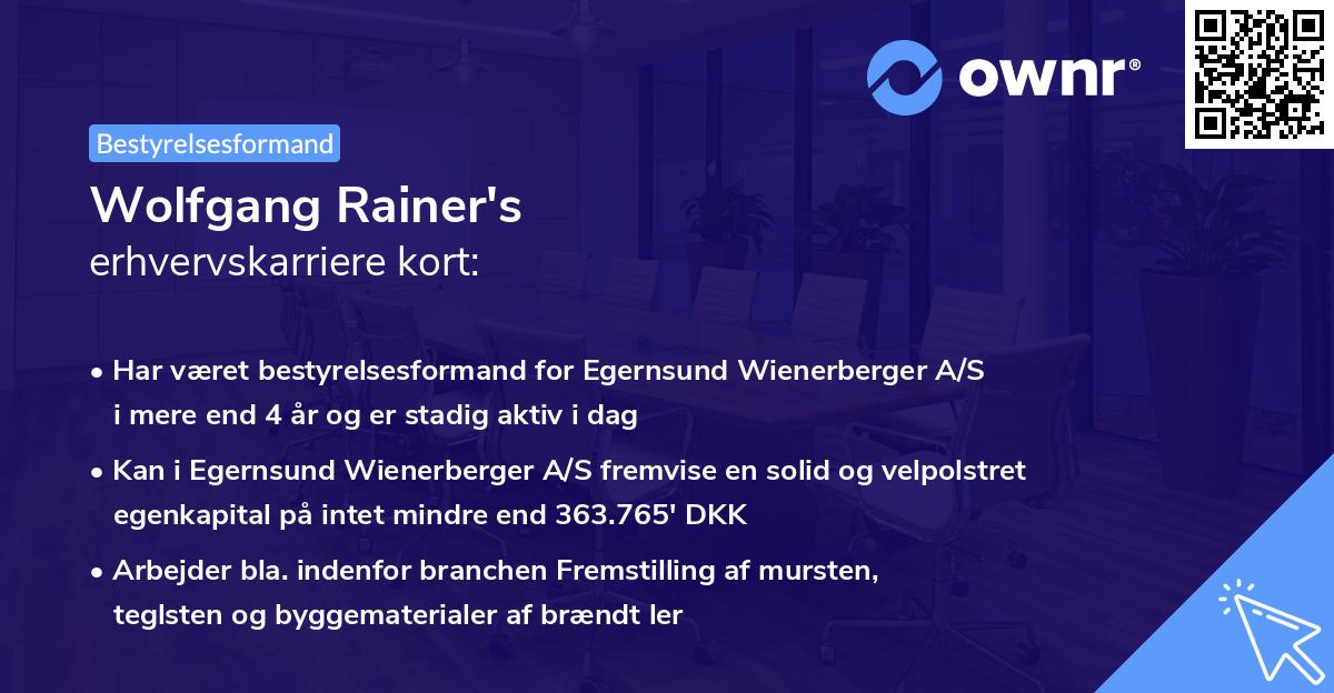 Wolfgang Rainer's erhvervskarriere kort