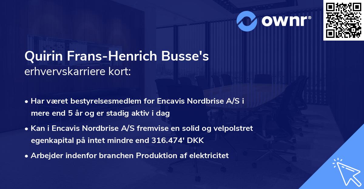 Quirin Frans-Henrich Busse's erhvervskarriere kort