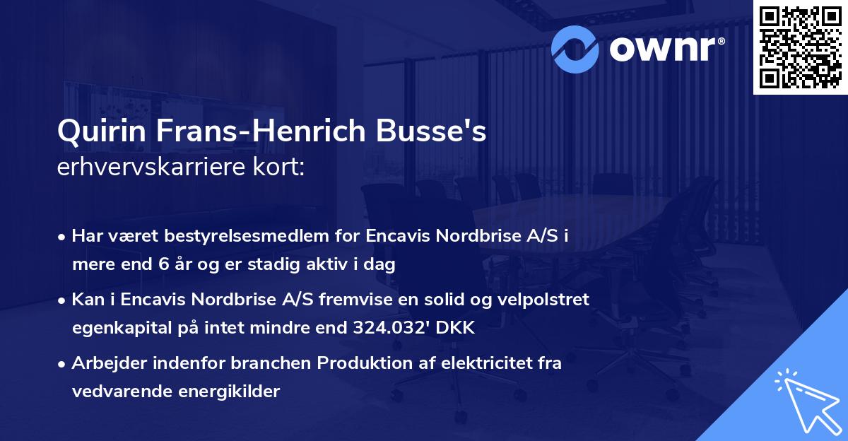 Quirin Frans-Henrich Busse's erhvervskarriere kort