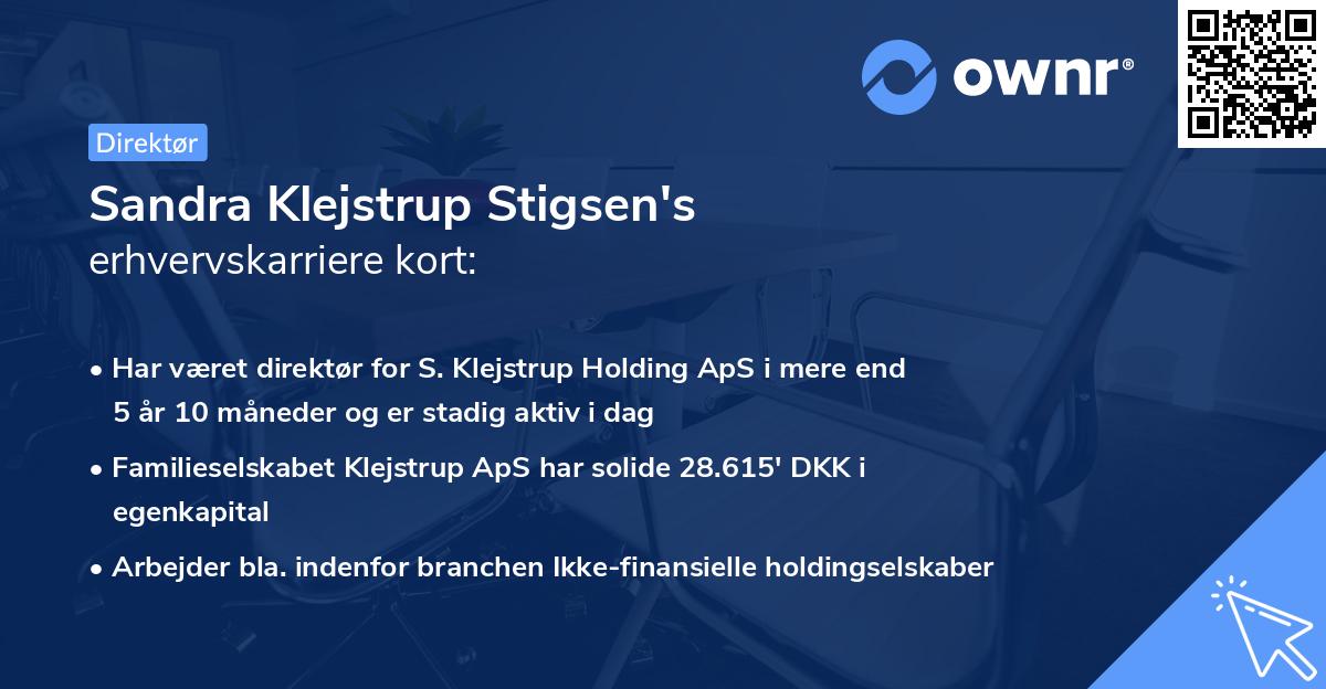 Sandra Klejstrup Stigsen's erhvervskarriere kort