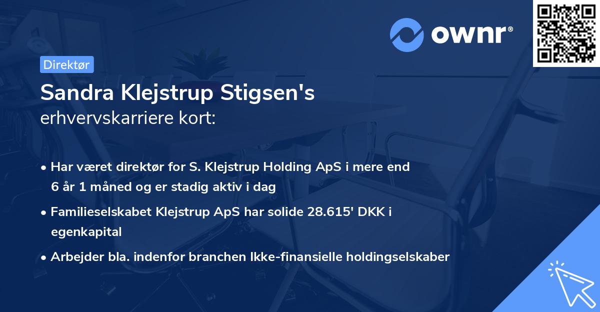 Sandra Klejstrup Stigsen's erhvervskarriere kort