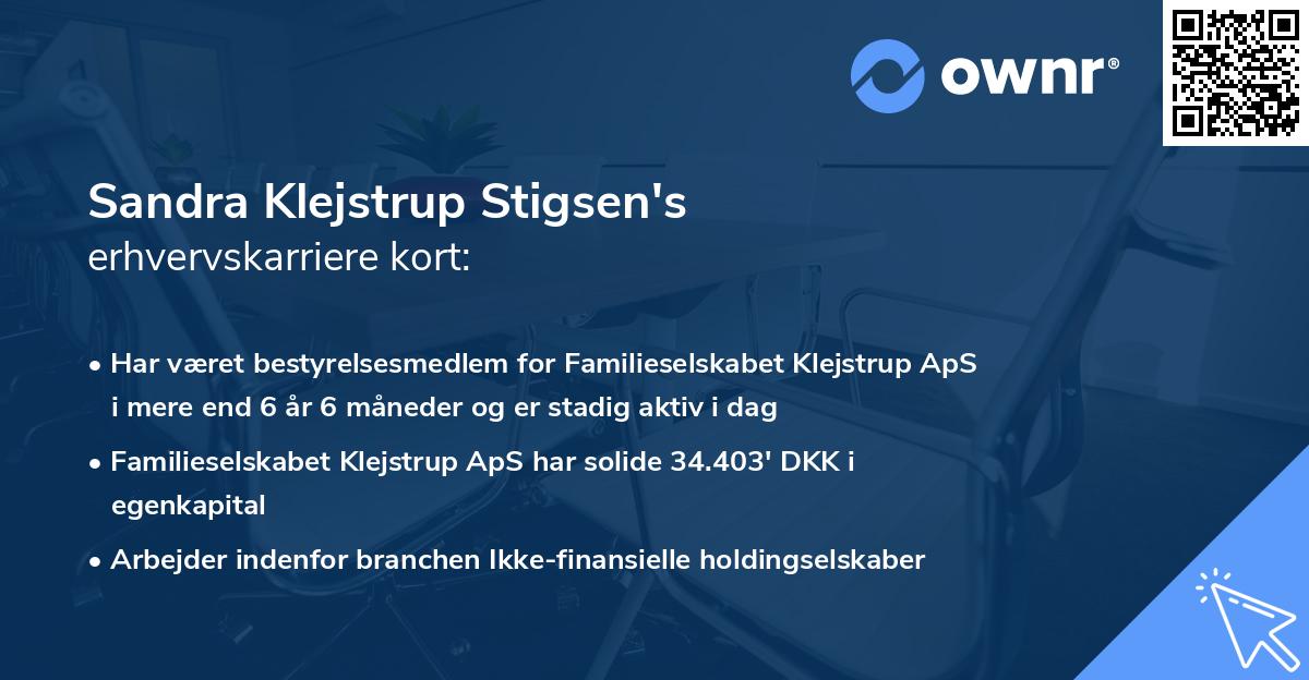 Sandra Klejstrup Stigsen's erhvervskarriere kort