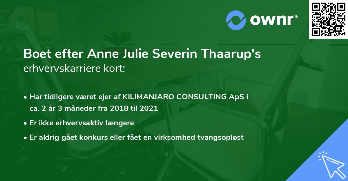 Boet efter Anne Julie Severin Thaarup's erhvervskarriere kort