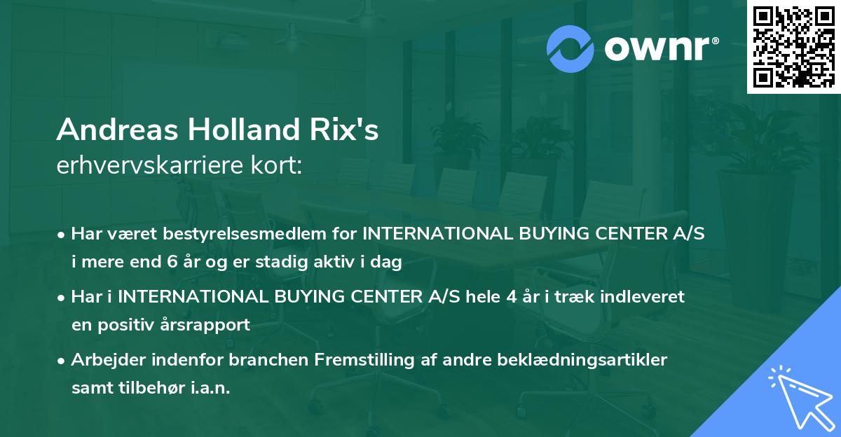 Andreas Holland Rix's erhvervskarriere kort