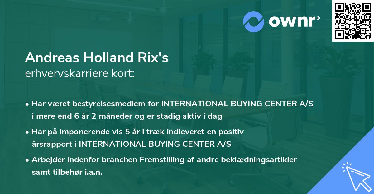 Andreas Holland Rix's erhvervskarriere kort