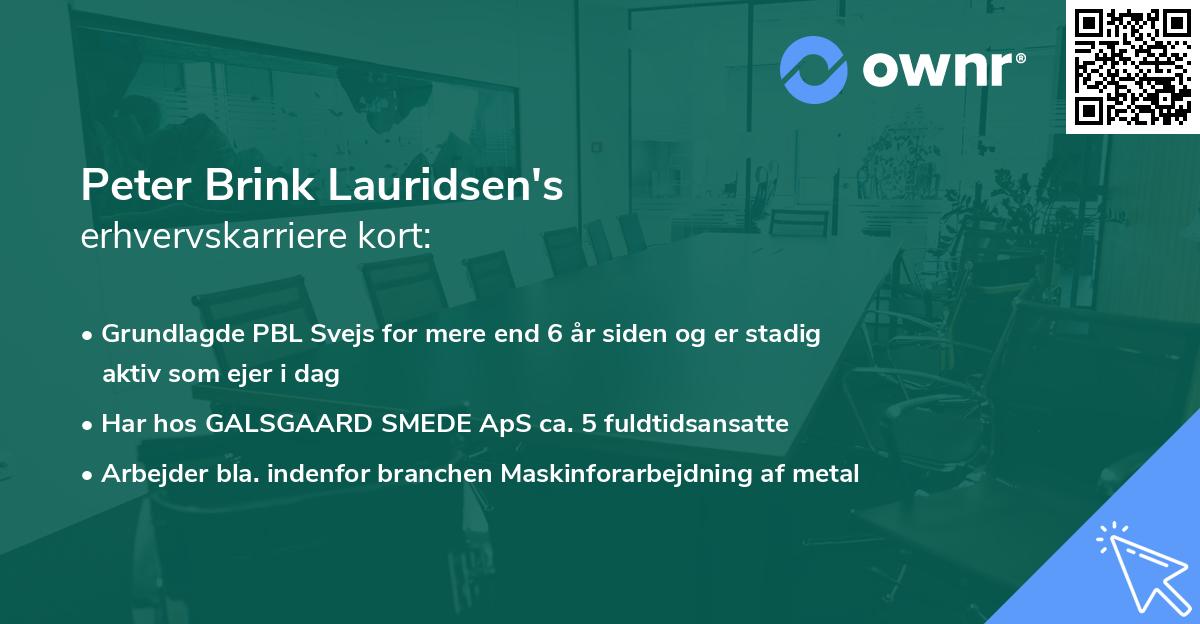 Peter Brink Lauridsen's erhvervskarriere kort