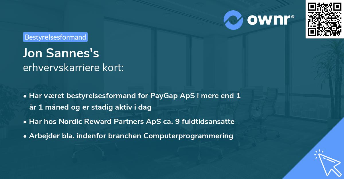 Jon Sannes's erhvervskarriere kort