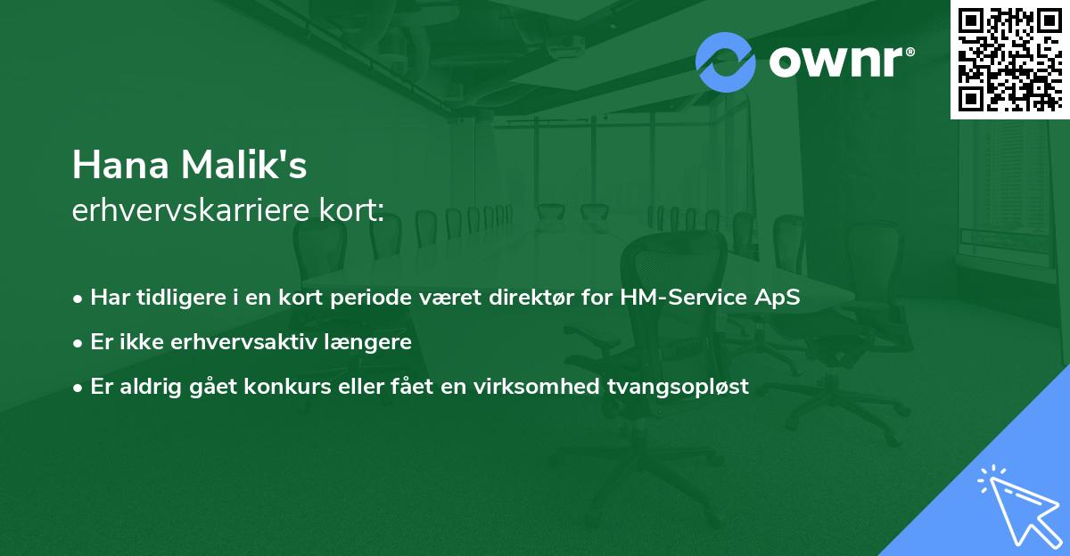 Hana Malik's erhvervskarriere kort