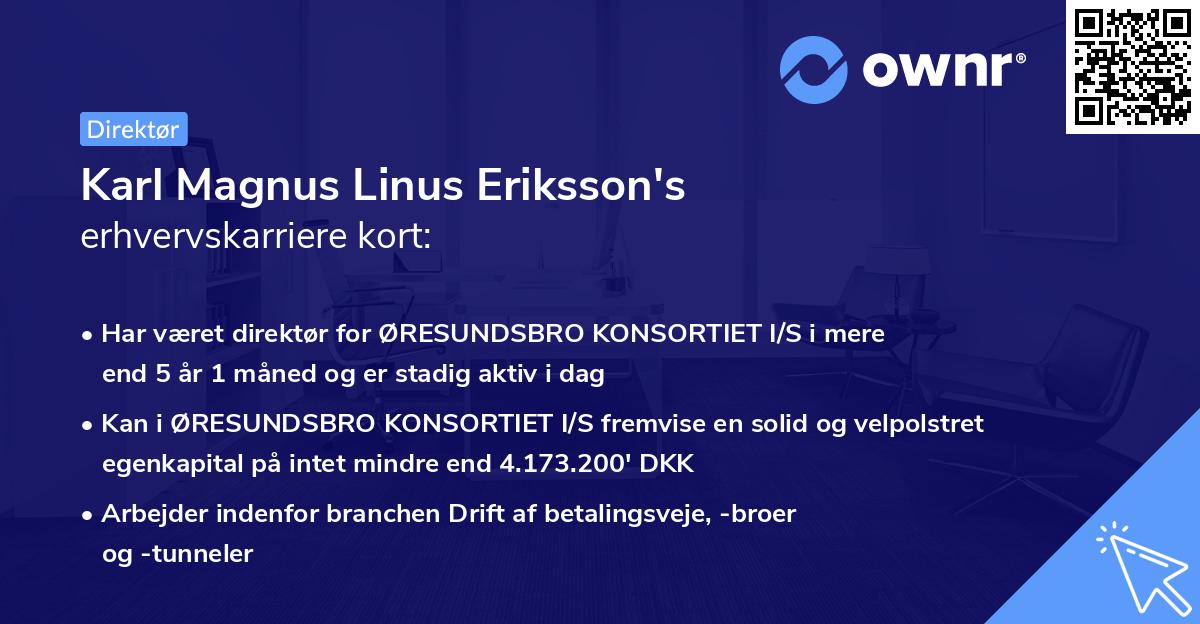 Karl Magnus Linus Eriksson's erhvervskarriere kort