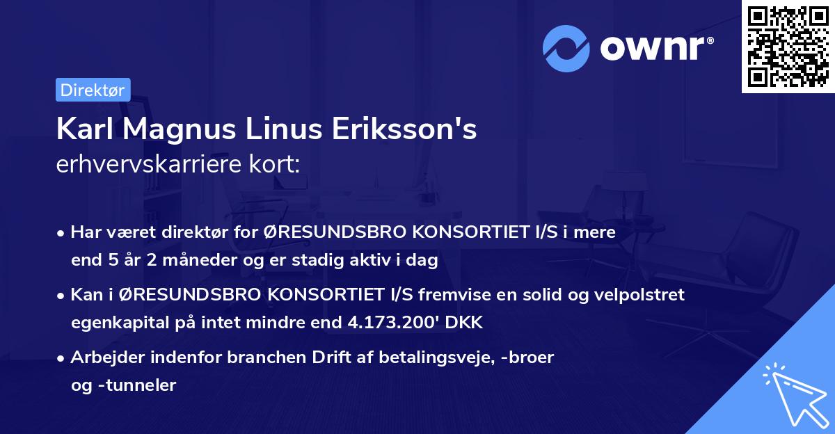 Karl Magnus Linus Eriksson's erhvervskarriere kort