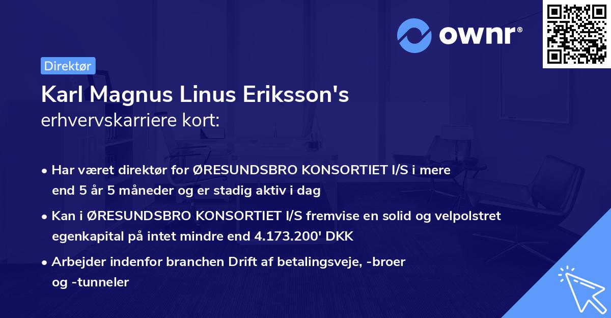 Karl Magnus Linus Eriksson's erhvervskarriere kort