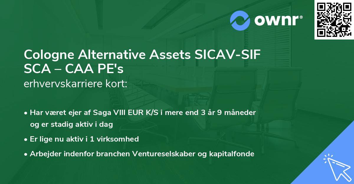 Cologne Alternative Assets SICAV-SIF SCA – CAA PE's erhvervskarriere kort