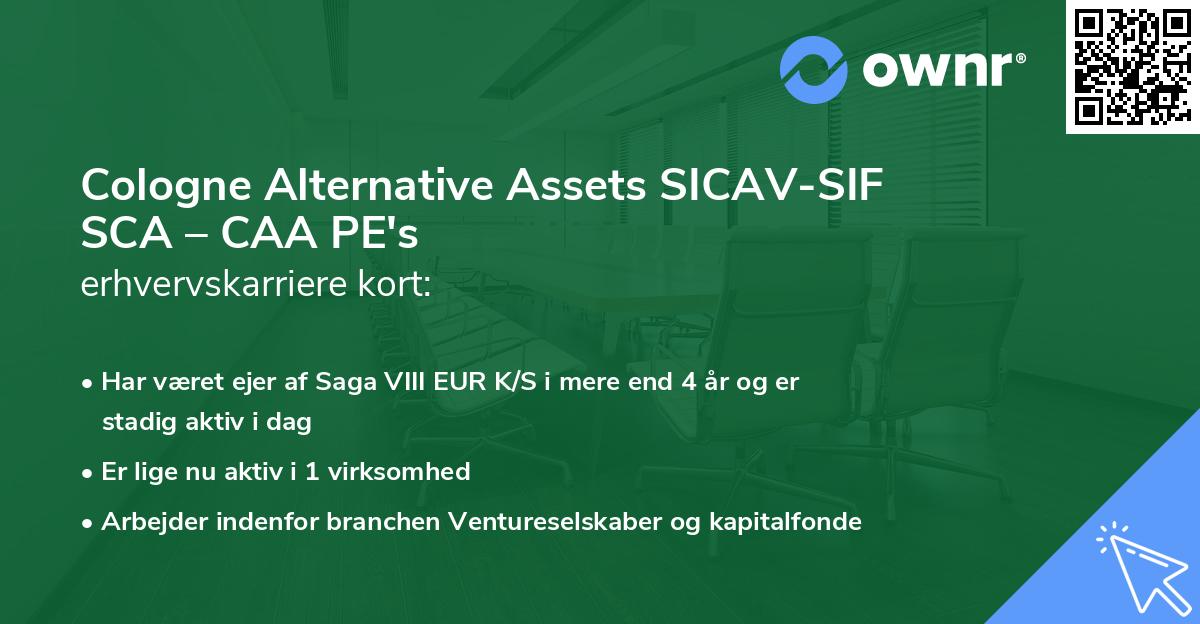 Cologne Alternative Assets SICAV-SIF SCA – CAA PE's erhvervskarriere kort