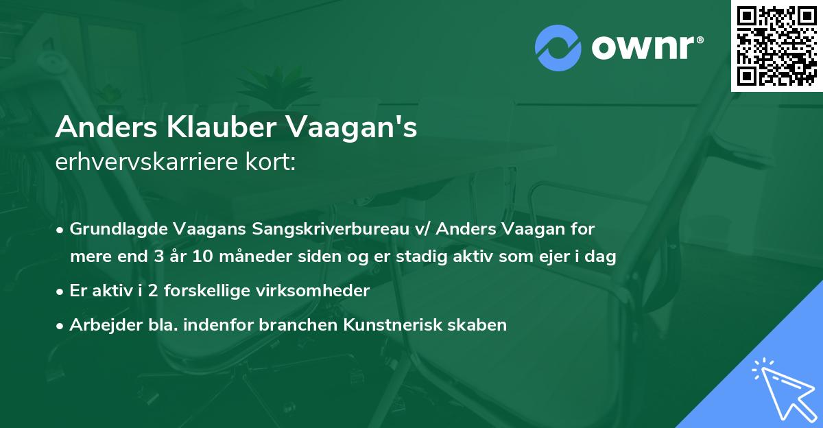 Anders Klauber Vaagan's erhvervskarriere kort