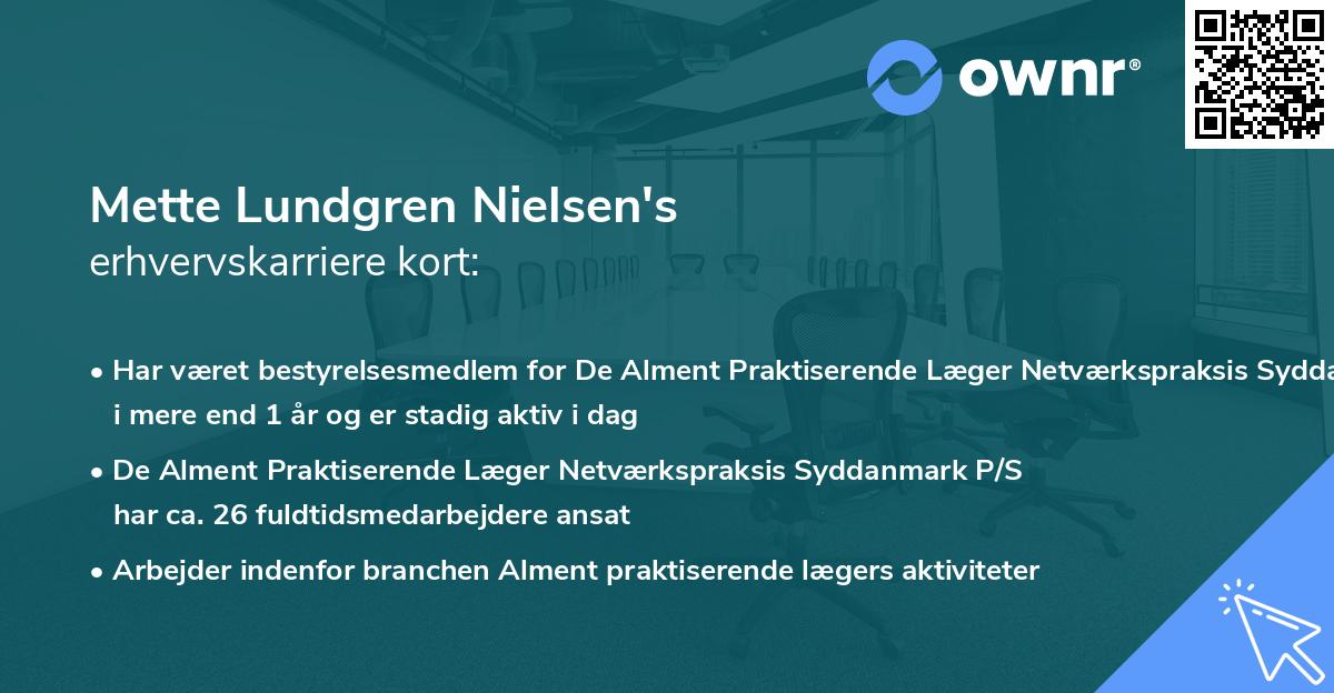 Mette Lundgren Nielsen's erhvervskarriere kort