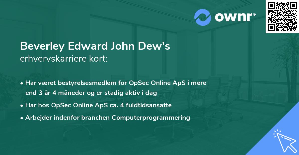 Beverley Edward John Dew's erhvervskarriere kort