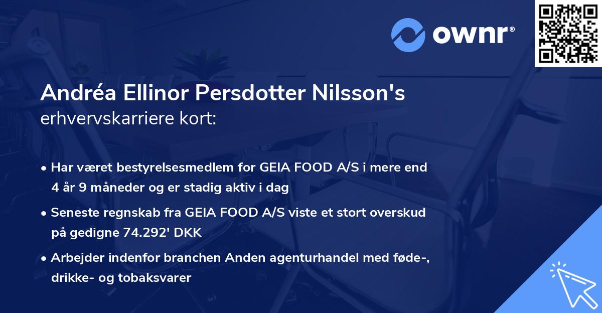 Andréa Ellinor Persdotter Nilsson's erhvervskarriere kort