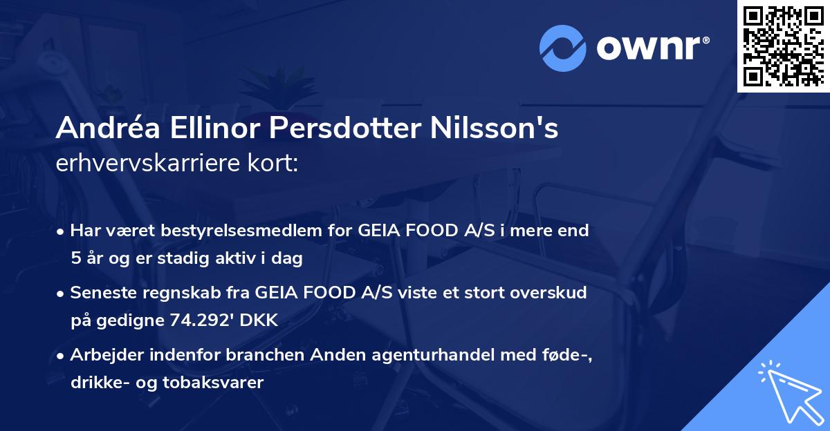 Andréa Ellinor Persdotter Nilsson's erhvervskarriere kort