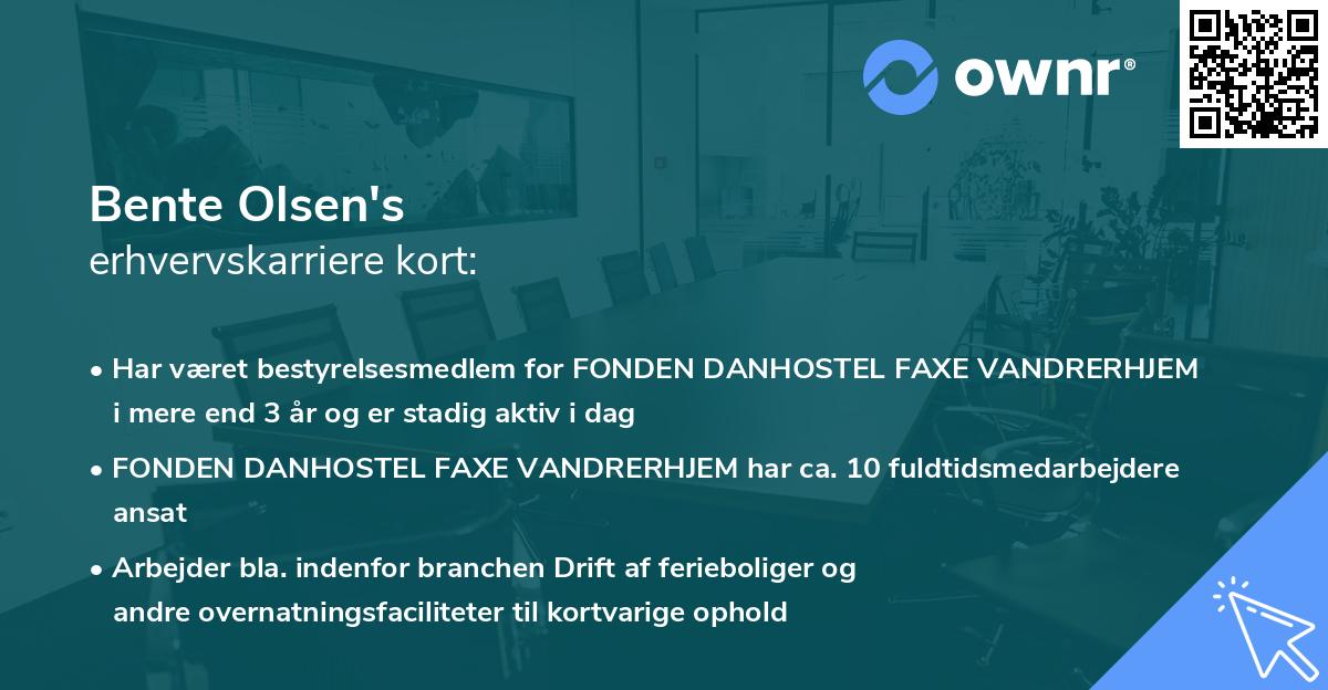 Bente Olsen's erhvervskarriere kort