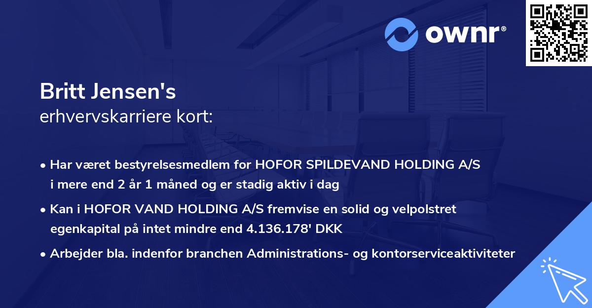 Britt Jensen's erhvervskarriere kort