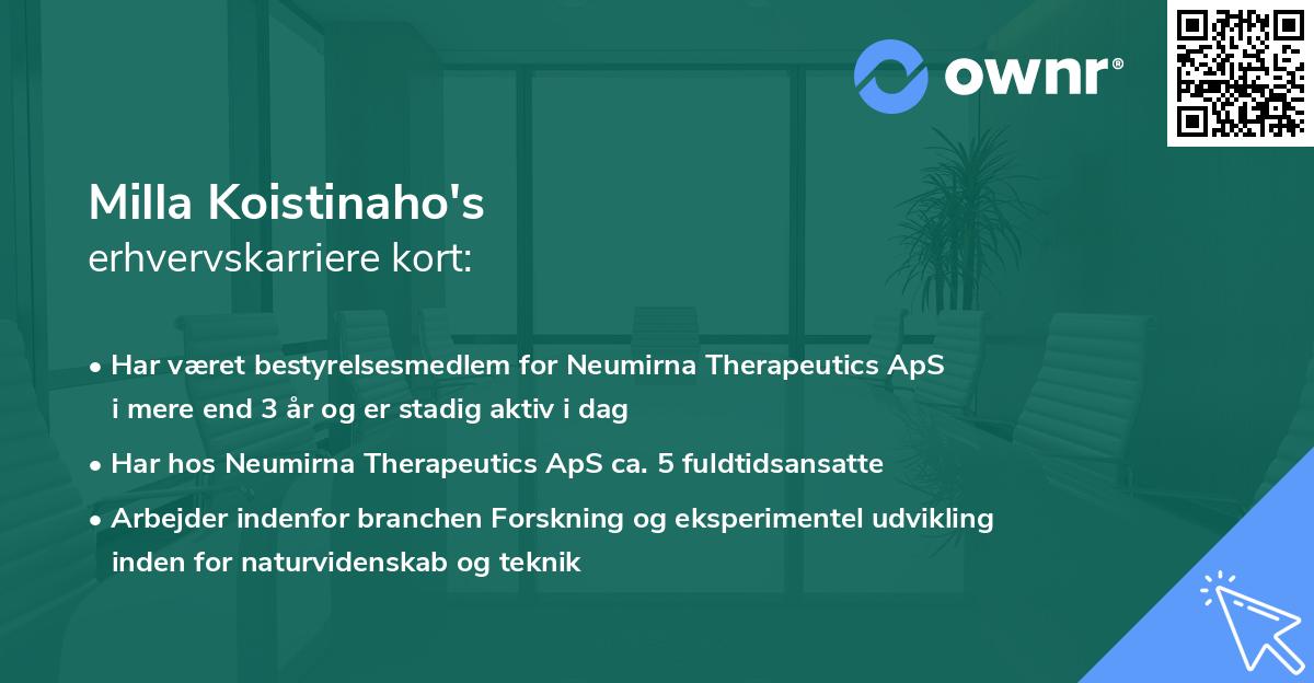 Milla Koistinaho's erhvervskarriere kort