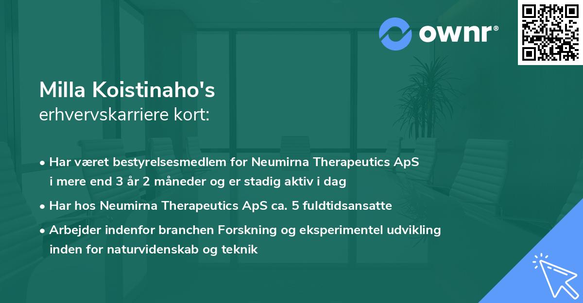 Milla Koistinaho's erhvervskarriere kort