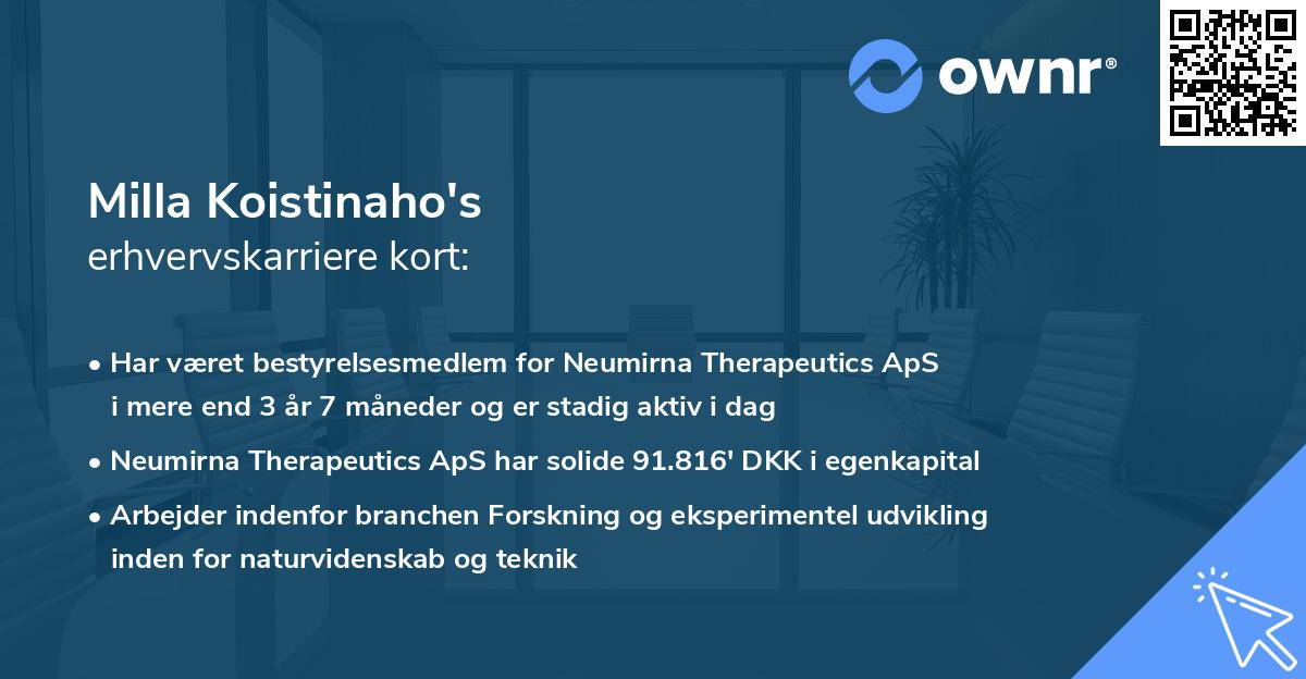 Milla Koistinaho's erhvervskarriere kort