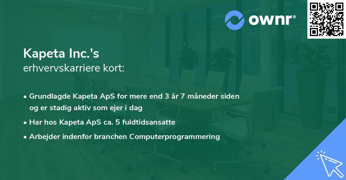 Kapeta Inc.'s erhvervskarriere kort