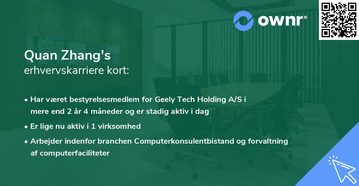 Quan Zhang's erhvervskarriere kort