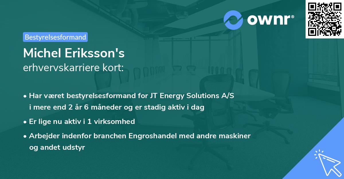 Michel Eriksson's erhvervskarriere kort