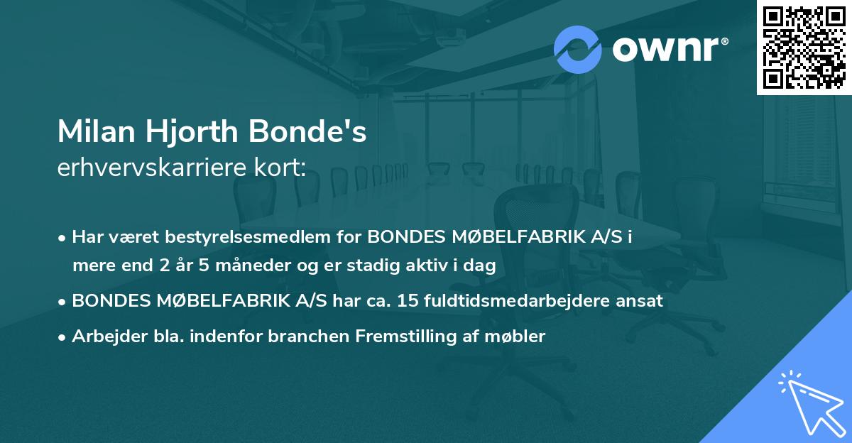Milan Hjorth Bonde's erhvervskarriere kort