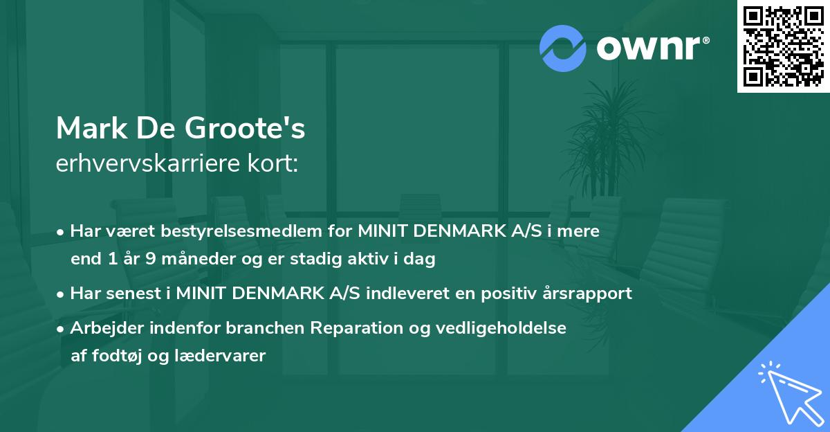 Mark De Groote's erhvervskarriere kort