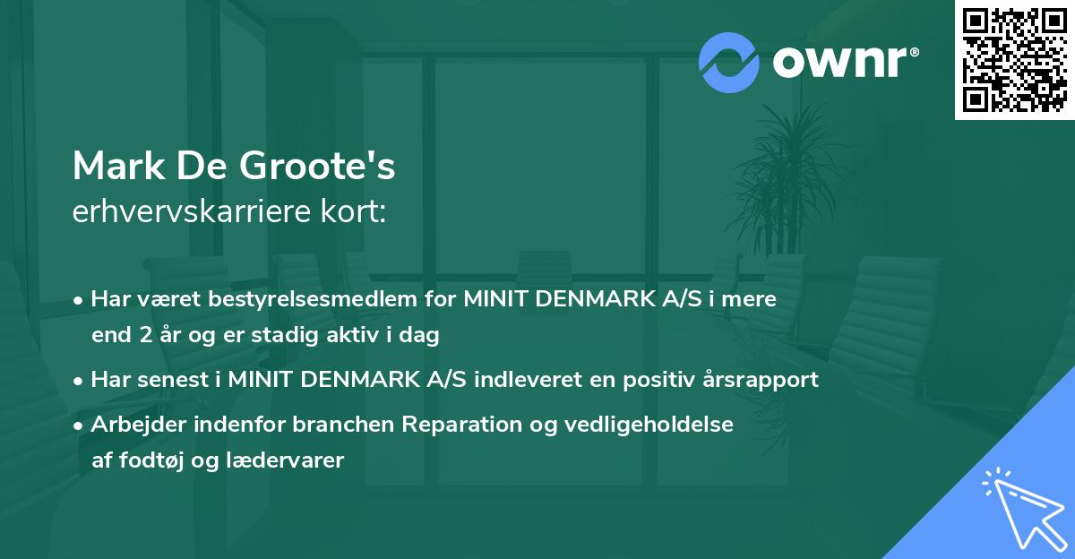 Mark De Groote's erhvervskarriere kort