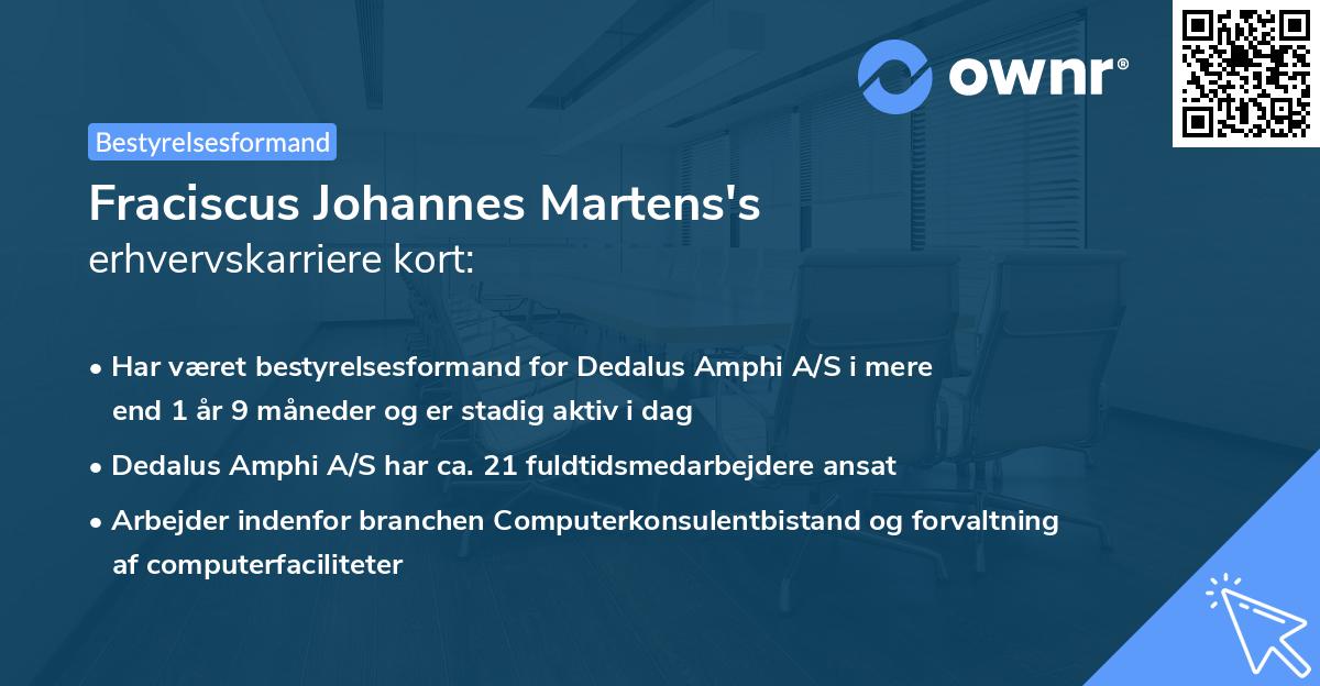 Fraciscus Johannes Martens's erhvervskarriere kort