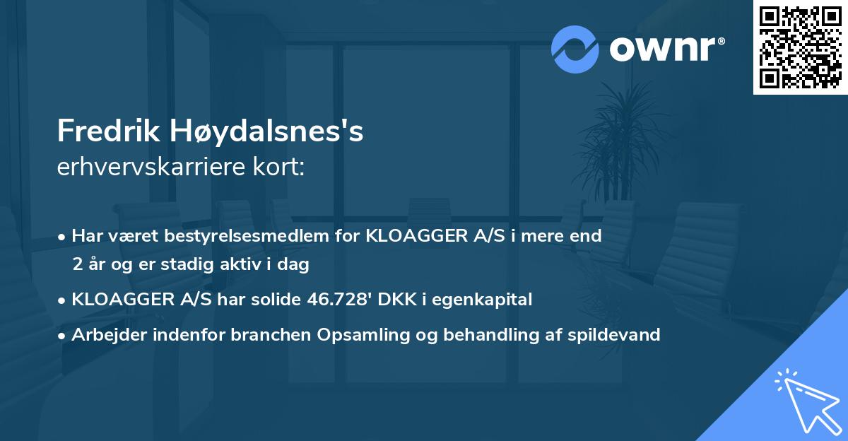 Fredrik Høydalsnes's erhvervskarriere kort