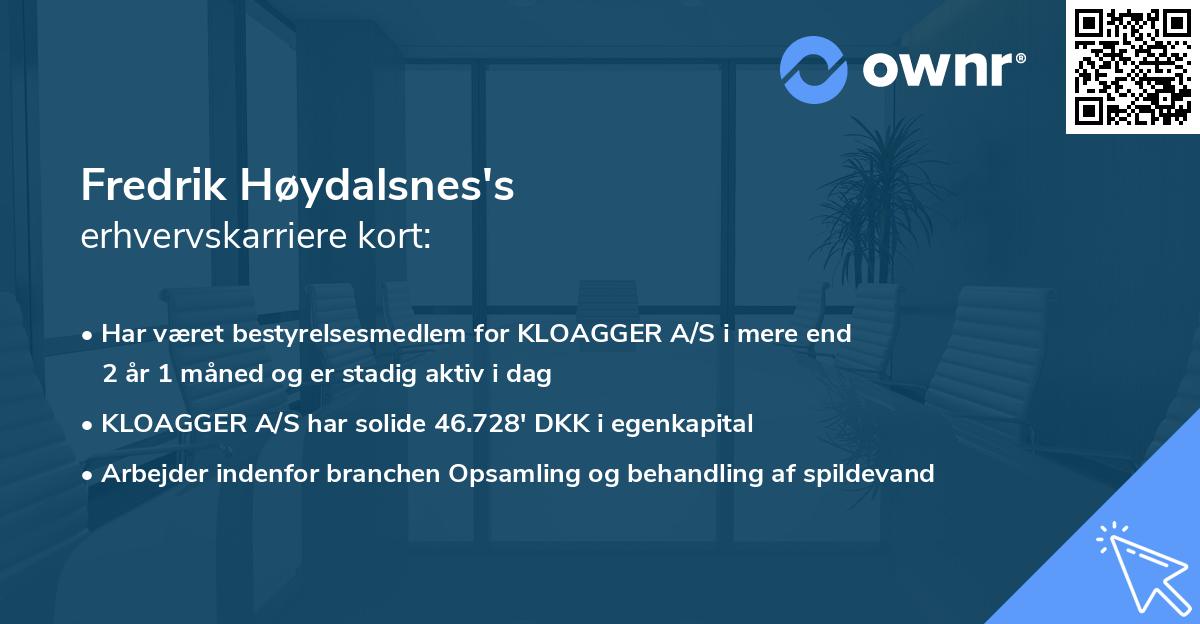 Fredrik Høydalsnes's erhvervskarriere kort