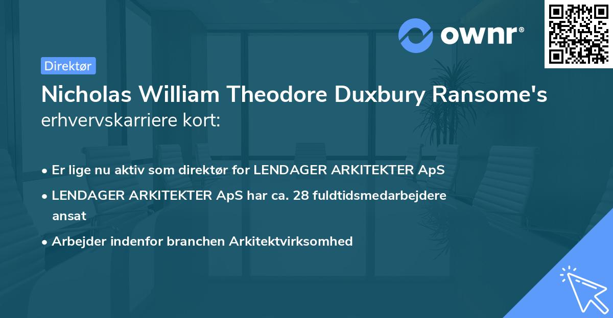 Nicholas William Theodore Duxbury Ransome's erhvervskarriere kort