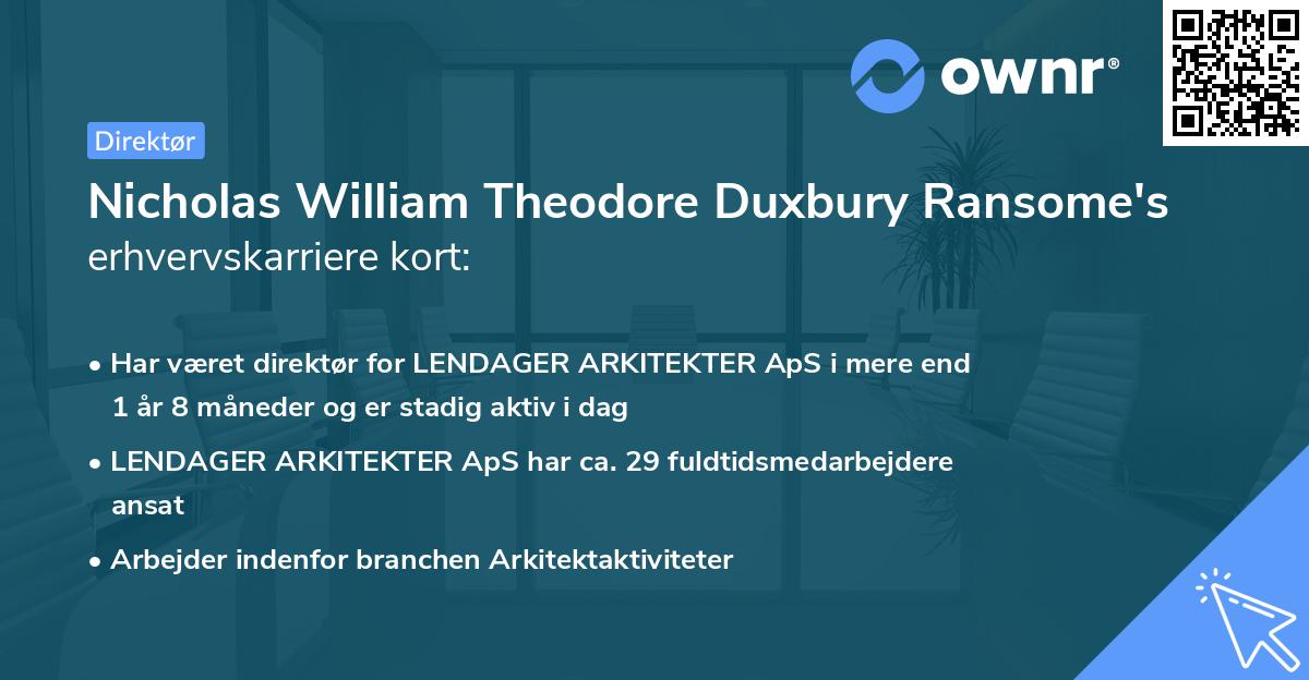 Nicholas William Theodore Duxbury Ransome's erhvervskarriere kort