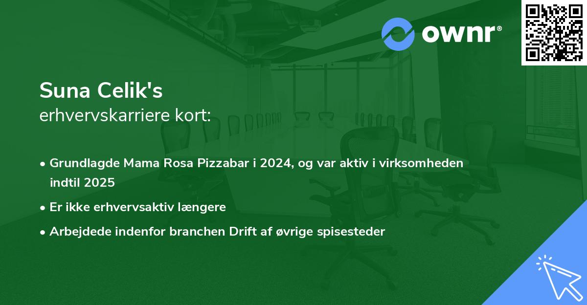 Suna Celik's erhvervskarriere kort