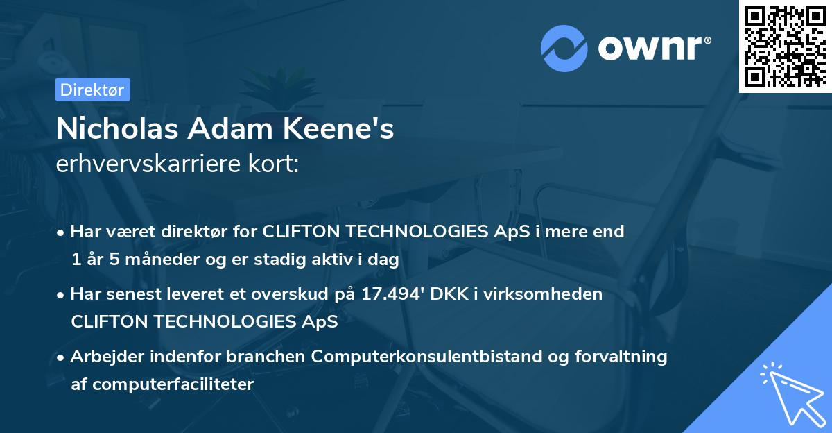 Nicholas Adam Keene's erhvervskarriere kort