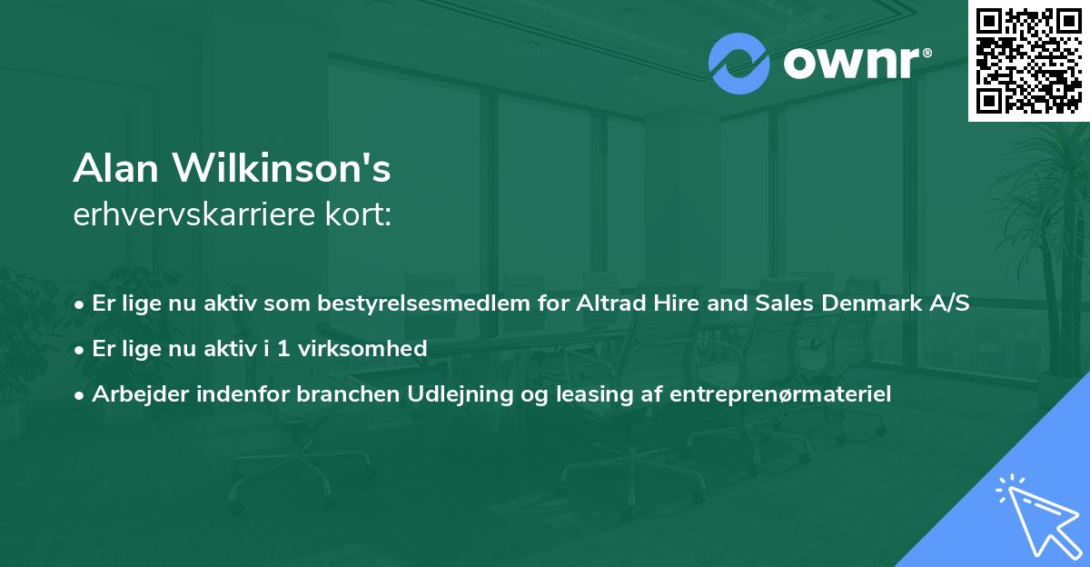 Alan Wilkinson's erhvervskarriere kort