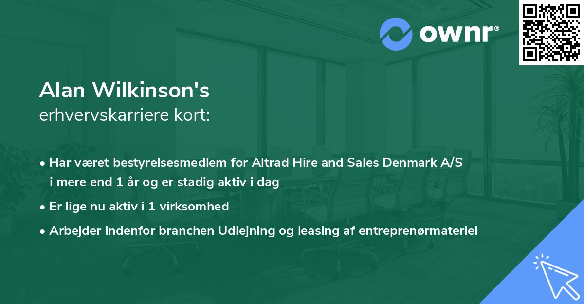 Alan Wilkinson's erhvervskarriere kort